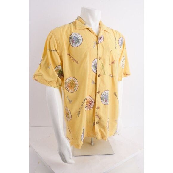 Tommy Bahama Mens Shirt Top Matini Cocktails Size M Yellow Tropical button down - Picture 2 of 6